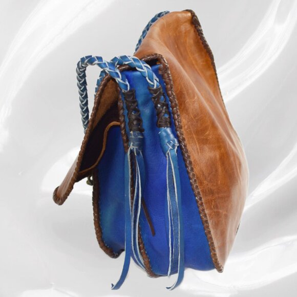 One of a Kind Handmade Leather Boho Crossbody Purse | Artisan Saddle Bag Purse - Picture 7 of 13